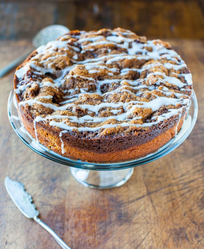 Cinnamon Roll Coffee Cake with Cream Cheese Glaze - Tastes like a big warm buttery cinnamon roll, without any of the time or effort that goes into making them!