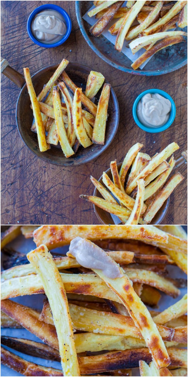 Baked Parsnip Fries with Creamy Balsamic Reduction Dip 
