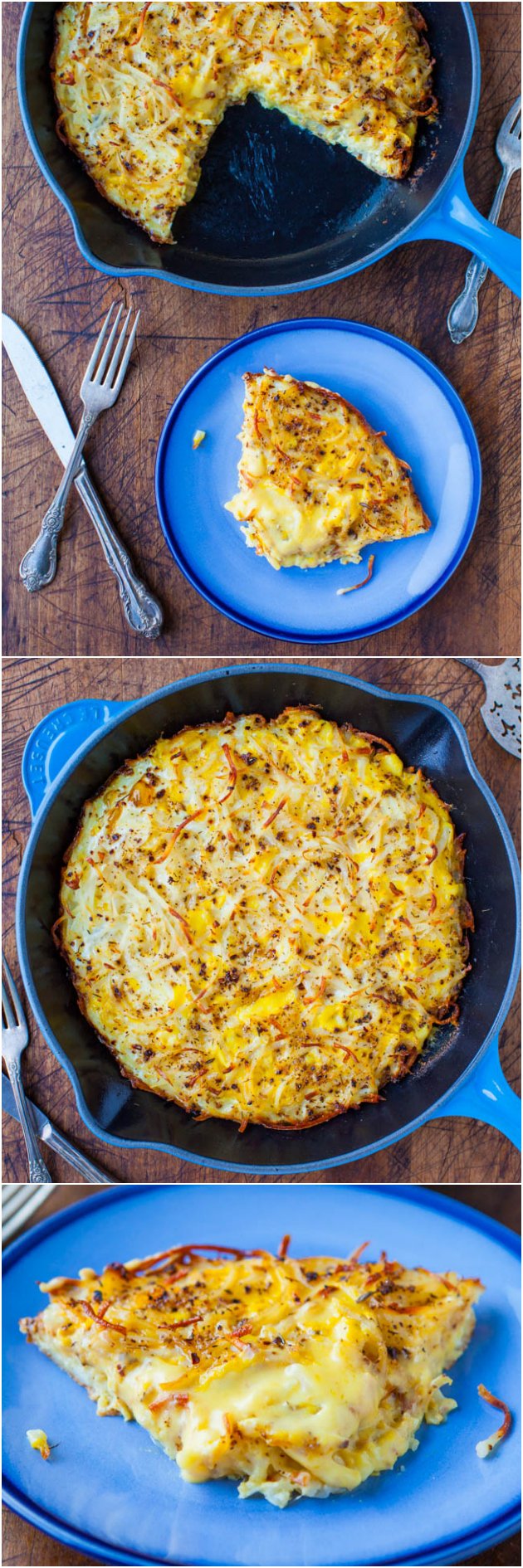 Creamy and Crispy Hash Browns Frittata (vegetarian, gluten-free) - Soft, creamy eggs with crispy, crunchy hash browns are a perfect match! Easy comfort-food recipe that's great for breakfast, brunch, or brinner (breakfast-for-dinner).