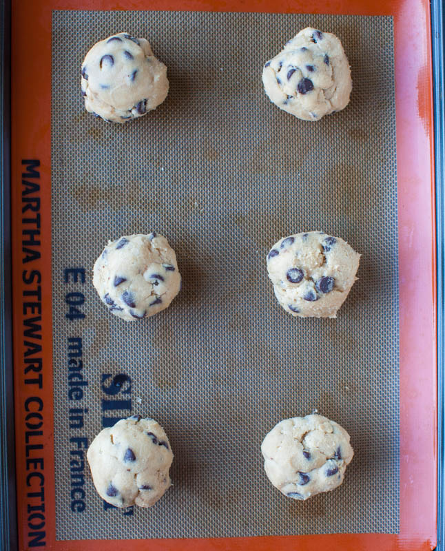 Cookie dough balls on pan