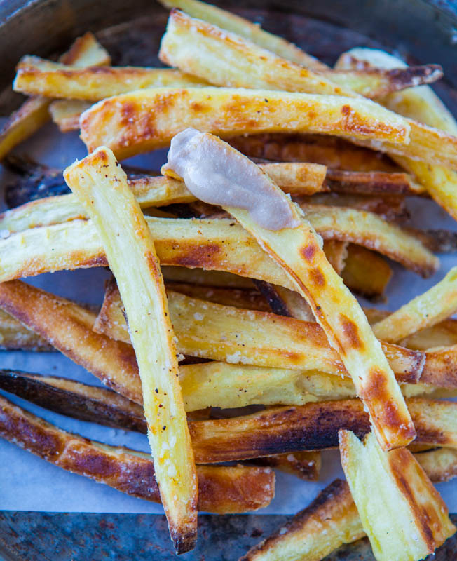 Baked Parsnip Fries with Creamy Balsamic Reduction Dip