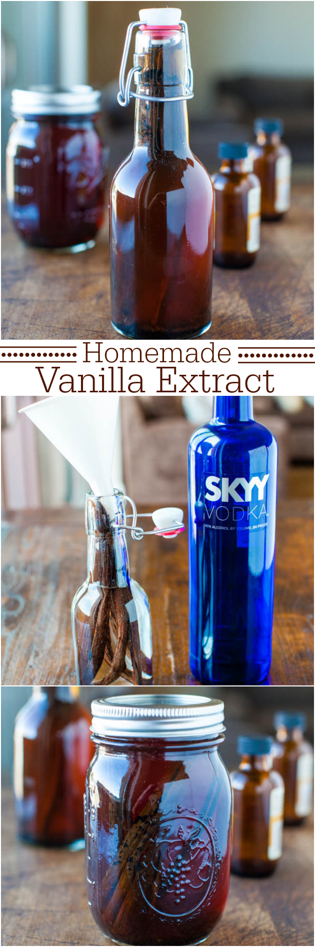 Homemade Vanilla Extract bottles and jars