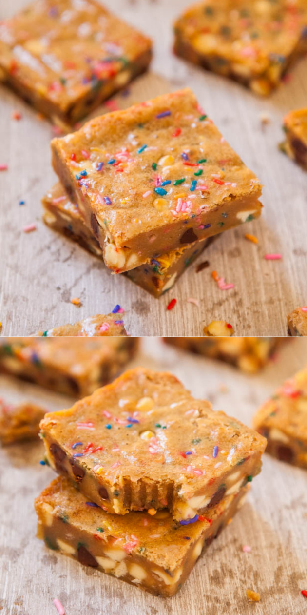 Funfetti Cake Batter Blondies - Super soft & buttery blondies that taste Funfetti Cake Batter! Made from scratch in less time than it takes to use a boxed mix!