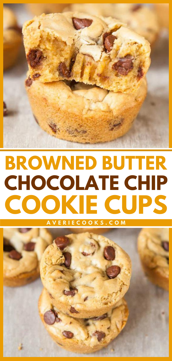 Between the nuttiness and richness imparted from the browned butter, and the brown sugar used in the dough, these Browned Butter Chocolate Chip Cookie Cups have great depth of flavor.