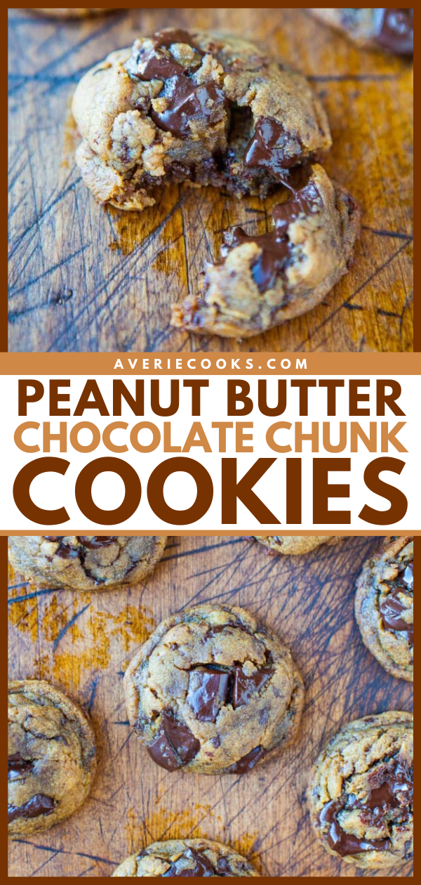 Peanut Butter Chocolate Chunk Cookies — These peanut butter chocolate chip cookies are hands down the best peanut butter cookies I've ever made. Know that I don't say that lightly! They’re melt-in-your mouth soft and chewy, and extremely moist! 