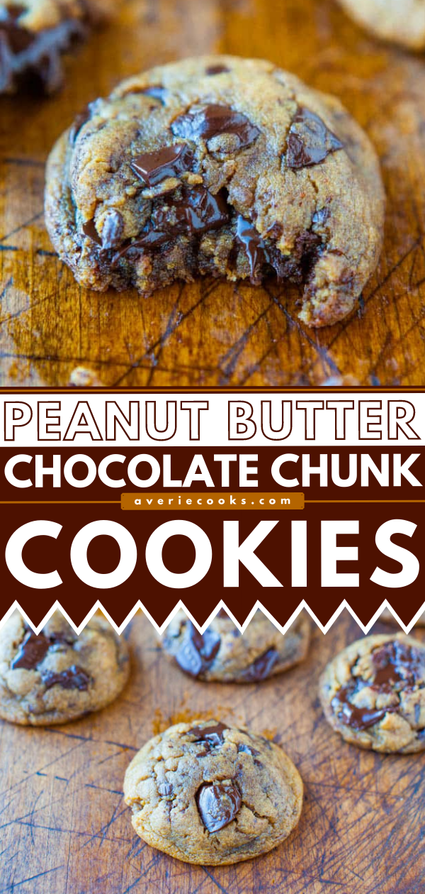 Peanut Butter Chocolate Chunk Cookies — These peanut butter chocolate chip cookies are hands down the best peanut butter cookies I've ever made. Know that I don't say that lightly! They’re melt-in-your mouth soft and chewy, and extremely moist! 