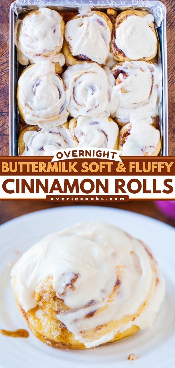 Overnight Cinnamon Rolls — These overnight cinnamon rolls are ultra soft and fluffy thanks to the buttermilk in the dough. Top them with homemade cream cheese frosting and enjoy!