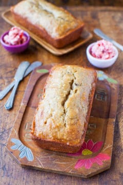 Browned Butter Buttermilk Banana Bread with Strawberry Butter