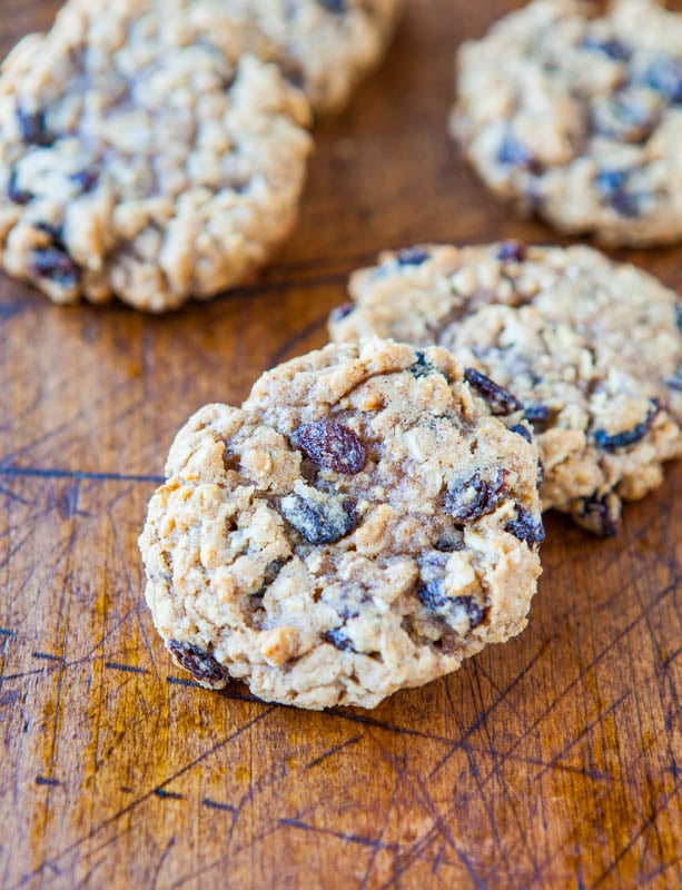 Thick and Chewy Oatmeal Raisin Cookies averiecooks.com