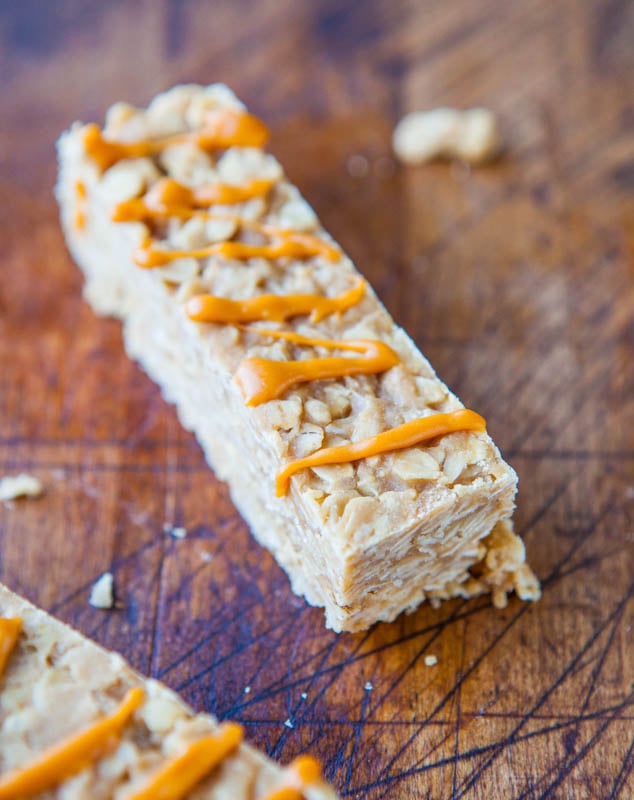 Close up of one Peanut Butter Oatmeal Cookie Granola Bar
