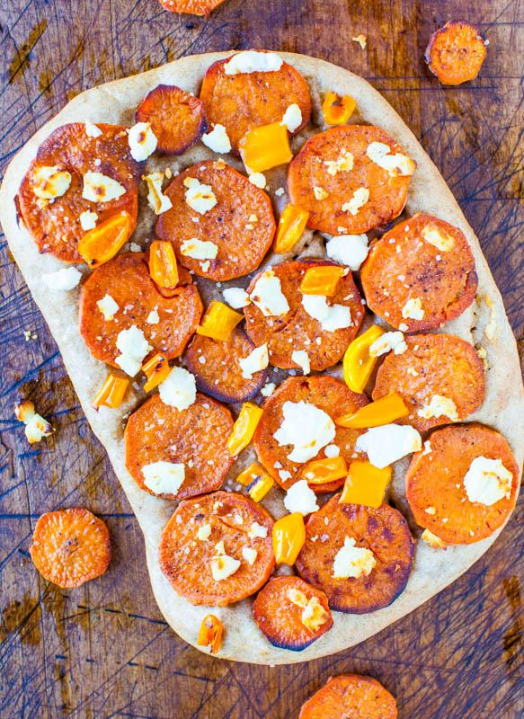 Roasted Sweet Potato & Goat Cheese Pizza with 1-Hour Homemade Wheat Crust averiecooks.com