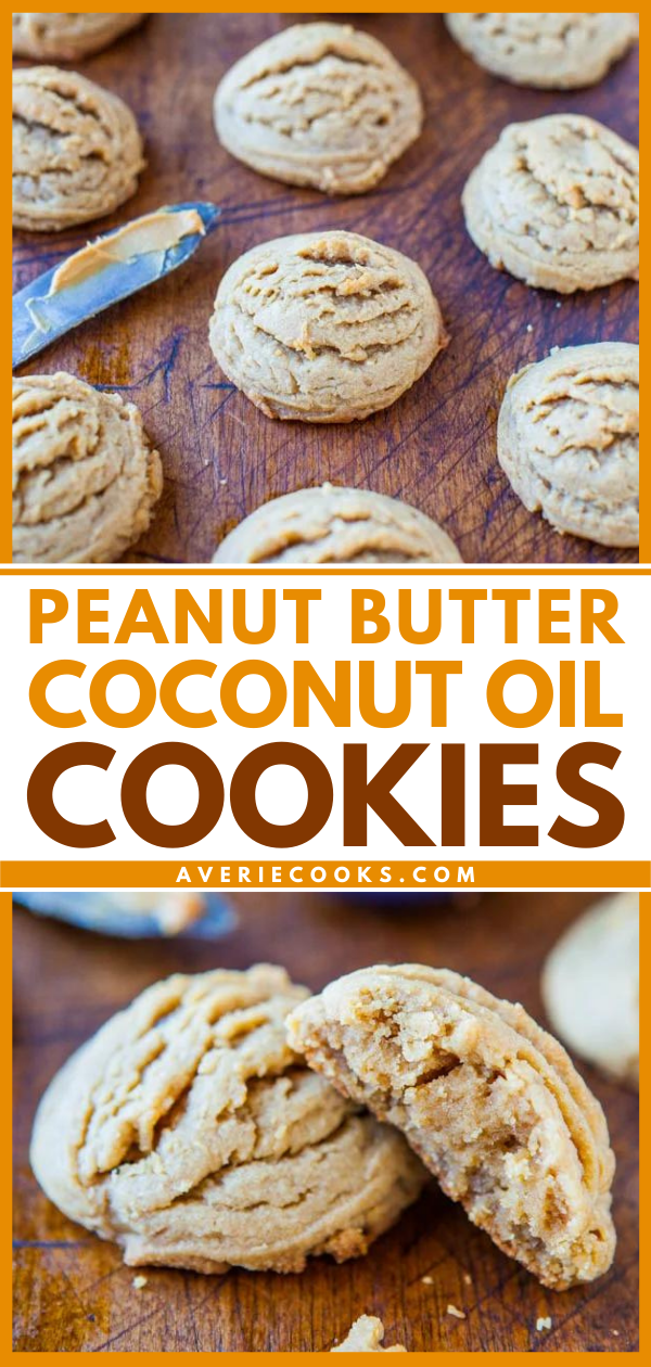 Soft and Puffy Peanut Butter Coconut Oil Cookies - They're made with coconut oil, which smells stronger than it tastes, and although you can 'taste it', it's much milder and more subtle than coconut flakes. The peanut butter flavor really shines through.