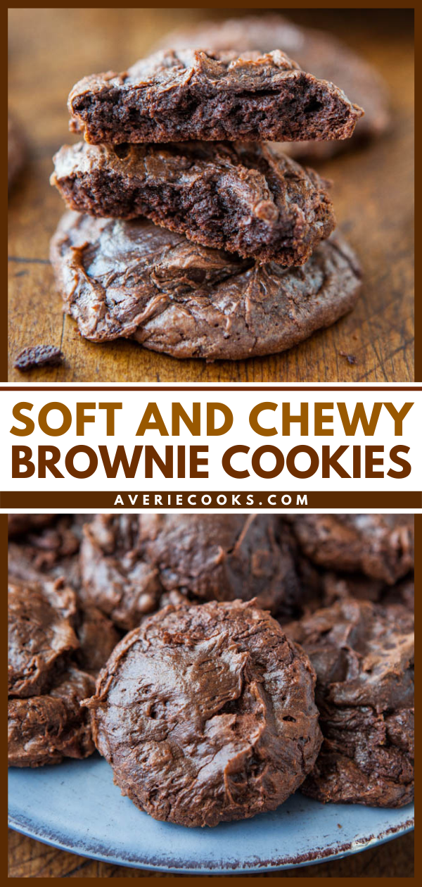 Soft and Chewy Brownie Cookies — These cookies have the taste and texture of perfect brownies! Soft and tender in the interior with chewy edges. They're fudgy, dense, and not at all cakey!