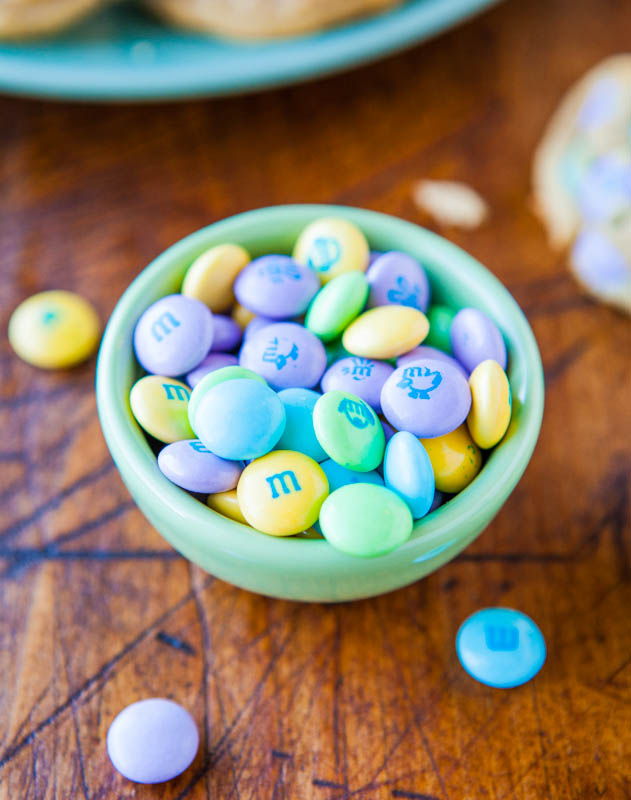 Soft and Chewy M&M's Cookies — Super soft, chewy, buttery M&M's cookies that totally are irresistible! Loaded with M&M's and perfect for springtime, Easter, Mother's Day and more!