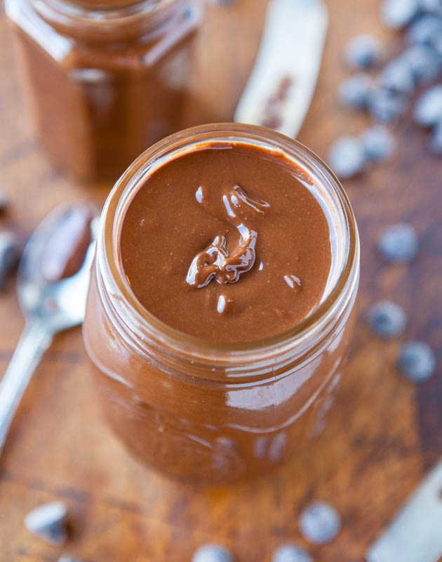 Overhead of Homemade Chocolate Peanut Butter in jar