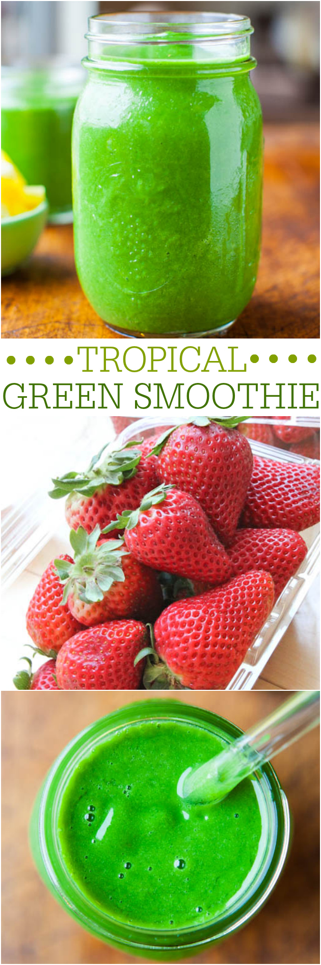 Tropical Green Smoothie — I promise this healthy green smoothie doesn't taste healthy at all! It tastes like a virgin piña colada that just happens to be bright green and good for you. 