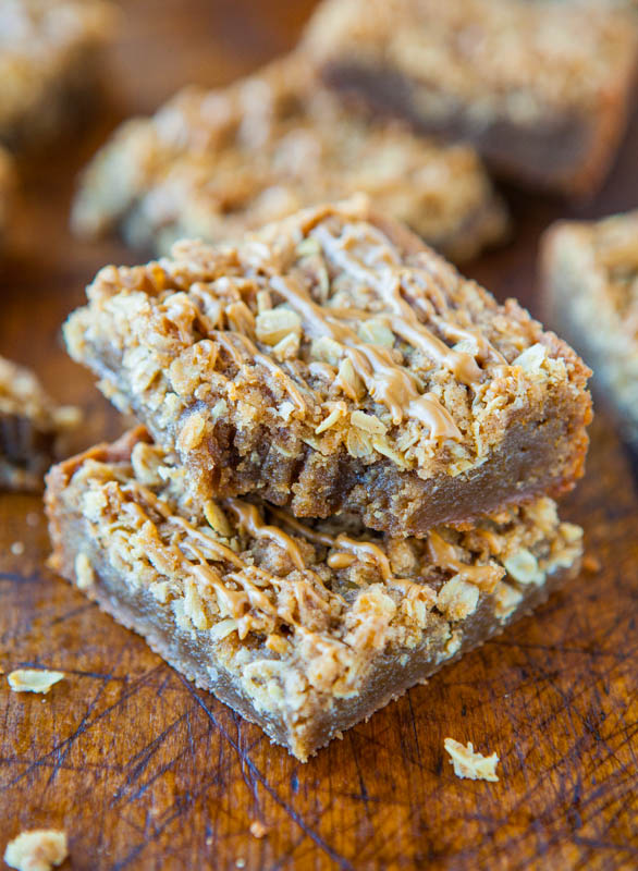 Close up of two stacked Cookie Butter Brown Sugar Streusel Bars