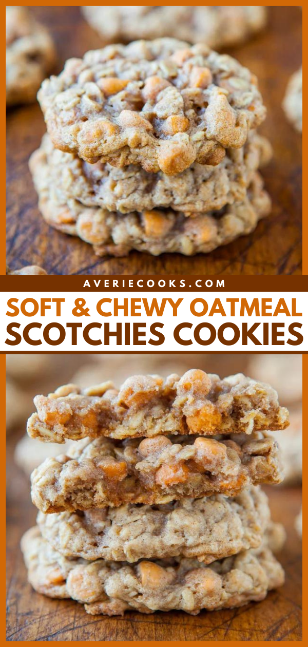Soft and Chewy Oatmeal Scotchies — Soft, chewy, and hearty without being too dense! They’re thick enough, but not overly thick, and are just enough to sink my teeth into. Best of all, they’re loaded with sweet butterscotch chips!! 