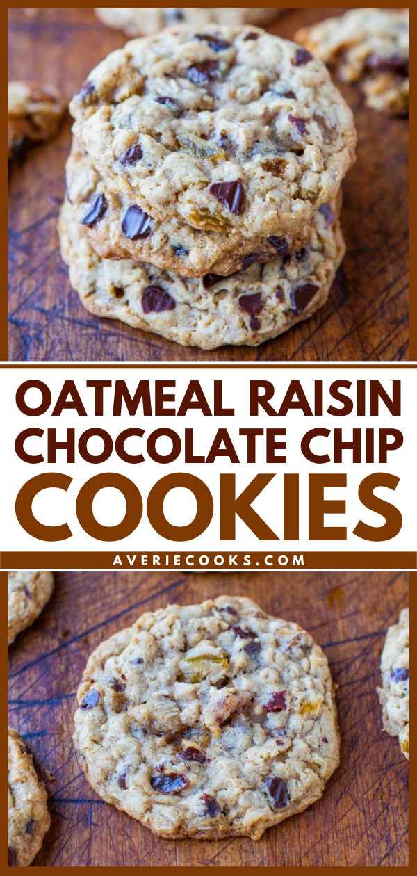 Slice-and-Bake Oatmeal Raisin Chocolate Chip Cookies - Forget storebought dough-in-a-tube & make your own slice-and-bake cookies! Bake only as many as you need of these soft & chewy cookies packed with chocolate chips!