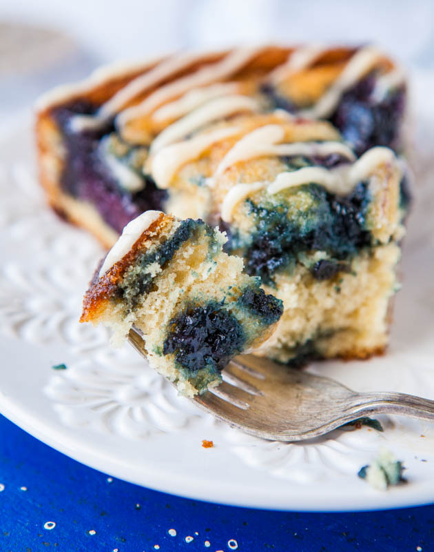 Glazed Blueberry Buttermilk Coffee Cake — The BEST blueberry coffee cake you'll ever make! The blueberries are juicy, abundant, and make this cake taste like one big, soft, moist blueberry muffin! 