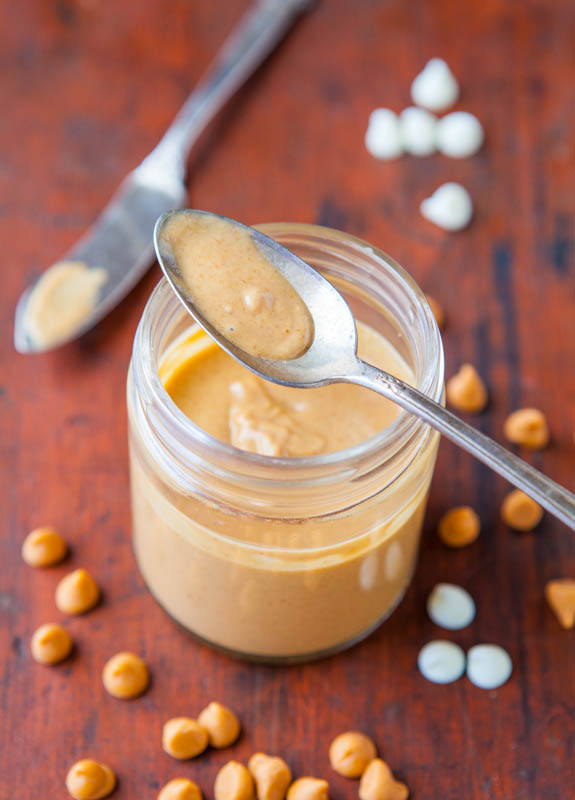 Honey Roasted Butterscotch White Chocolate Peanut Butter - Make your own gourmet PB in 10 mins! Crazy good!