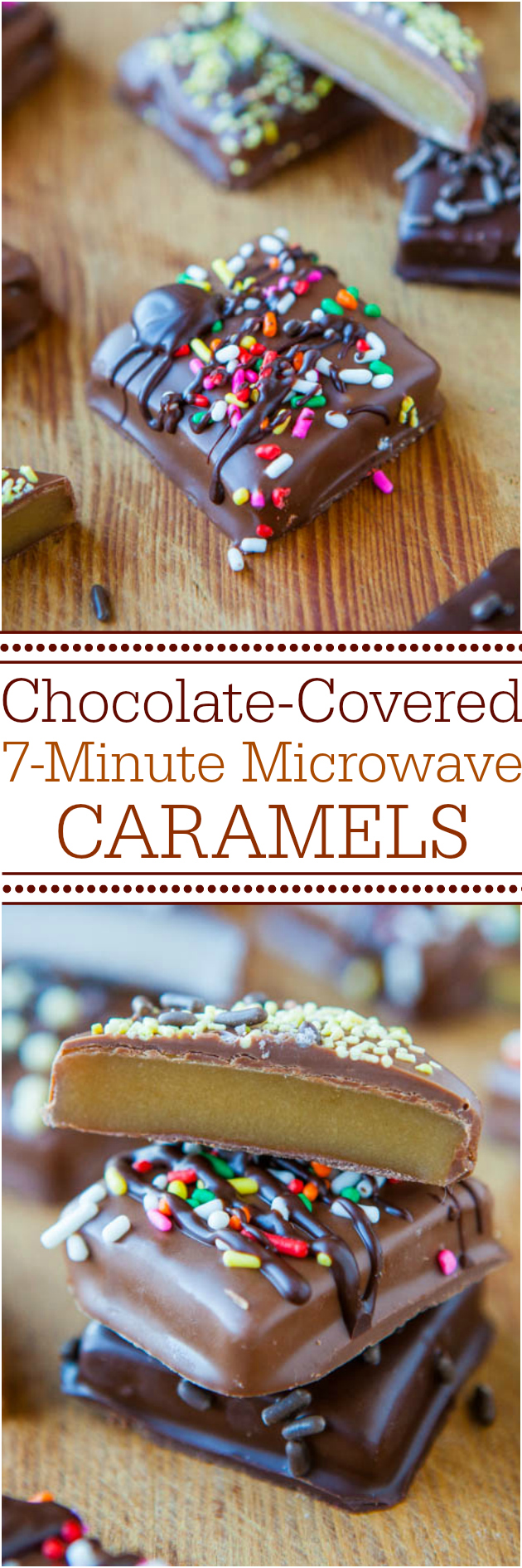 Chocolate-Covered 7-Minute Microwave Caramels - Never fear candy-making again with this no-candy-thermometer, goofproof recipe! The best and easiest caramels ever! Great for holidays and gifts!