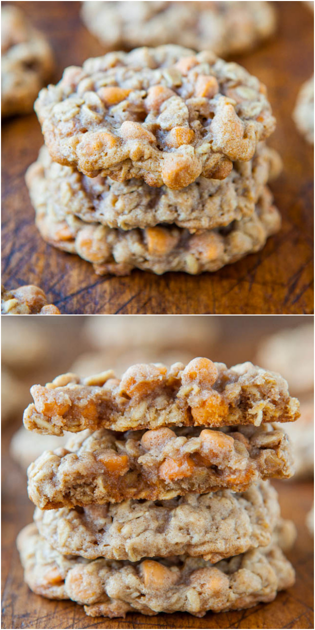  Soft and Chewy Oatmeal Scotchies Cookies - My favorite oatmeal cookie base loaded with sweet butterscotch chips! A classic cookie that you've just got to try!