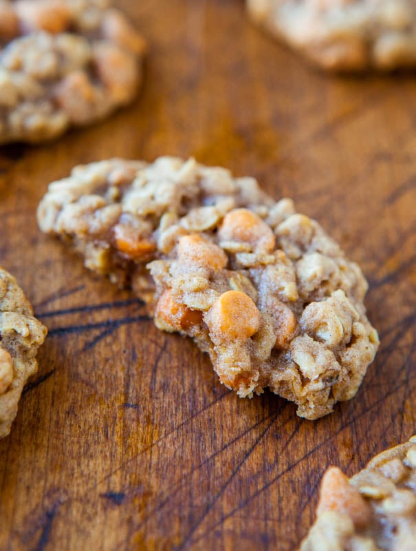 close up of half of an oatmeal scotchie cookie