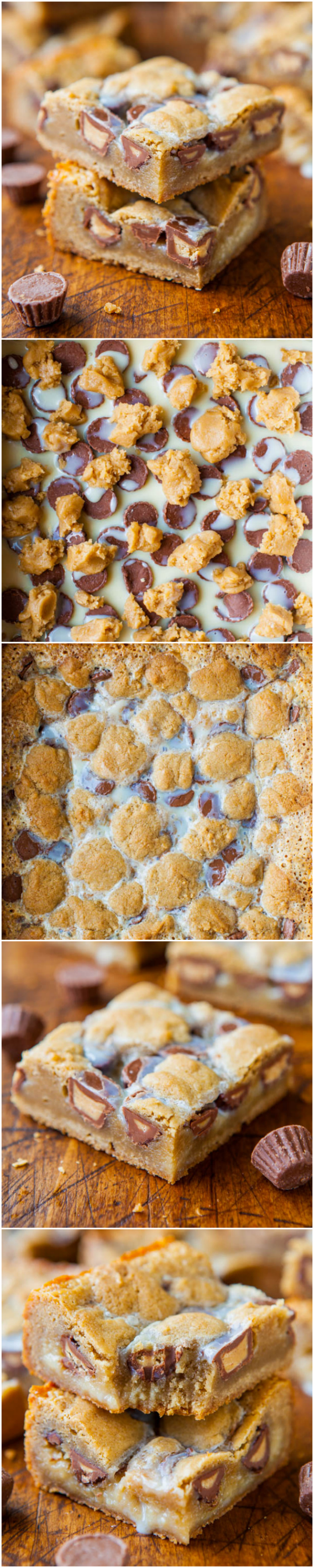 Peanut Butter Cup Cookie Dough Crumble Bars - Soft, chewy, gooey & loaded with Peanut Butter Cups! Easy recipe at averiecooks.com