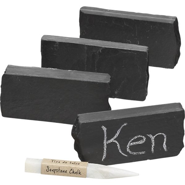 Set of 4 Slate Placecard Holders with Soapstone Chalk