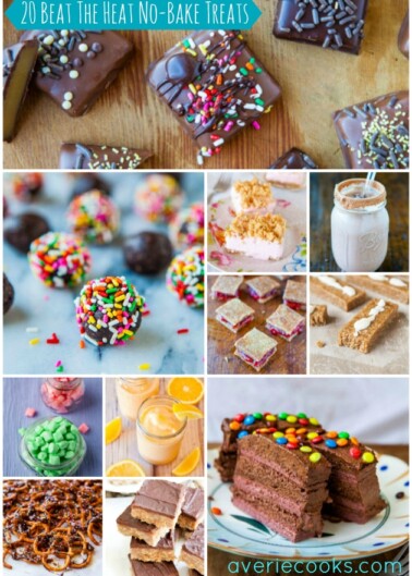 A collage of assorted no-bake desserts, providing a colorful visual menu of sweet treat options.
