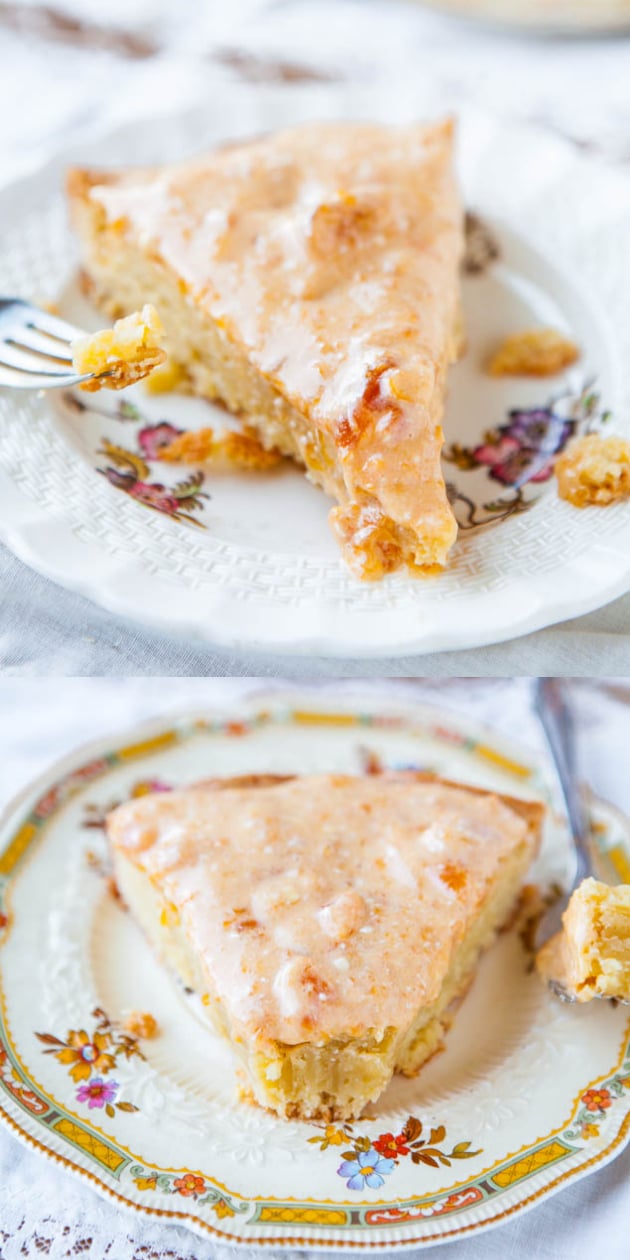 French Almond Cookie Cake with Apricot Cream Cheese Glaze - Fancy name for a super easy cake that tastes like a giant snickerdoodle cookie! 
