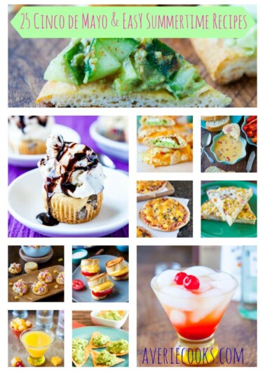 A collage of various festive dishes and drinks suggesting recipes for cinco de mayo and summertime meals.