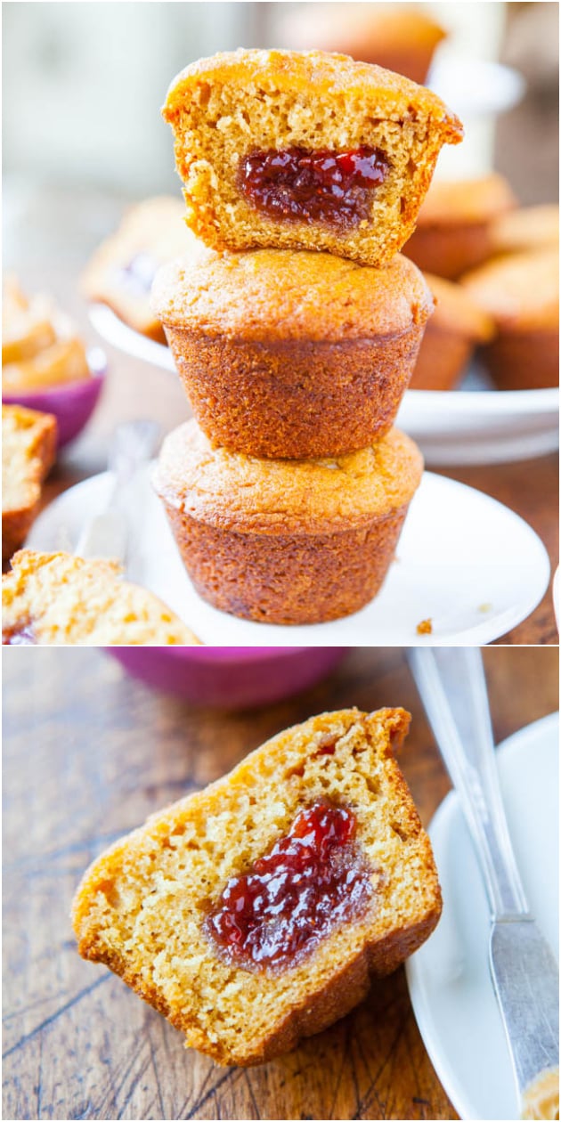 Peanut Butter and Jelly Muffins - Skip the PB&J sandwiches and make these easy, fun muffins & ready in 30 minutes!