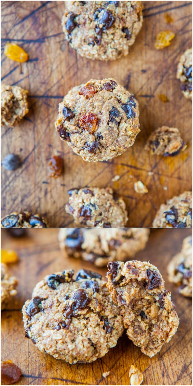 Healthy Oatmeal Chocolate Chip Miracle Cookies (vegan, GF) - NO Butter, Oil, Eggs, Flour or Sugar!  What a miracle! (finally a healthy cookie that tastes great!)