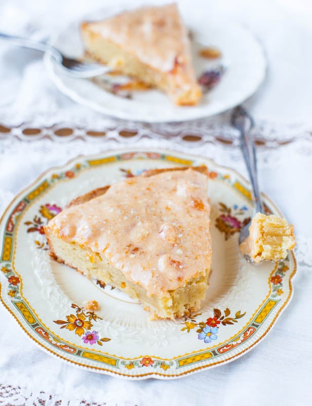 French Almond Cookie Cake with Apricot Cream Cheese Glaze averiecooks.com