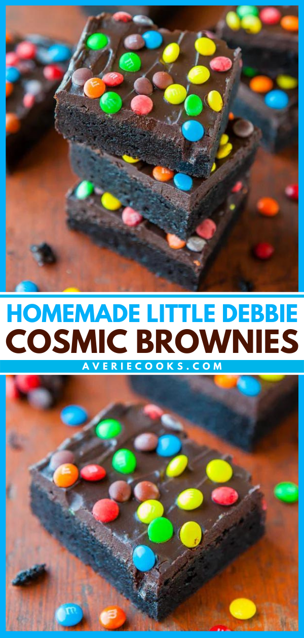 Homemade Cosmic Brownies — These homemade Cosmic Brownies are dark, dense, and rich. The edges are just a bit chewy, with a moist and ultra-fudgy interior.