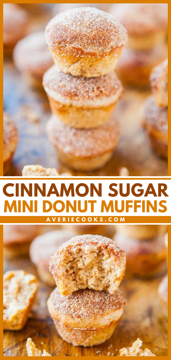 Cinnamon Sugar Mini Donut Muffins - Part cinnamon-sugar donut hole, part mini-muffin, no matter what you call them, they’re fast and easy to make, and so tasty and pop-able. Because they’re baked rather than fried, I don’t feel guilty when I pop more than a couple.