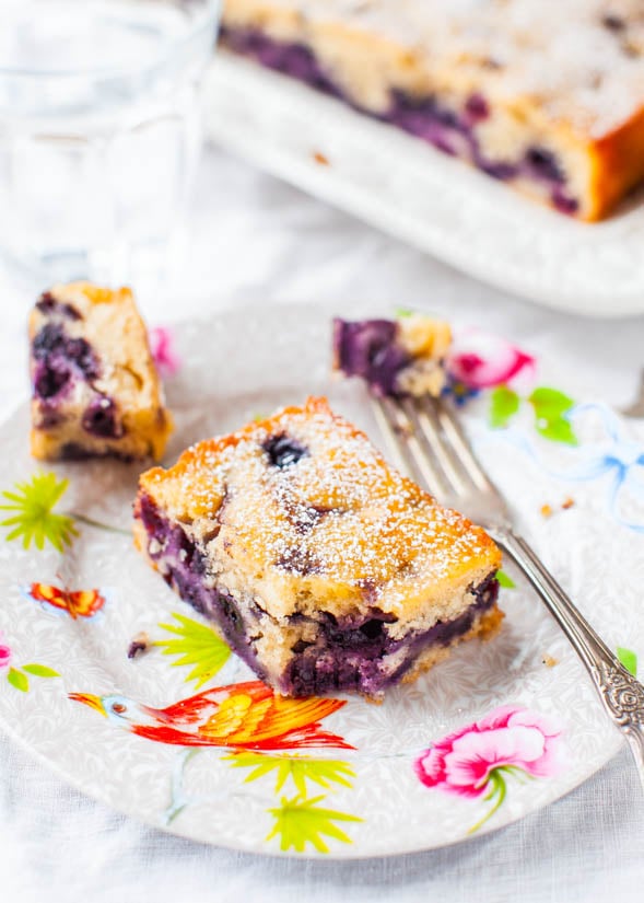 Blueberry Muffin Cake — This fast and easy cake tastes like a big buttermilk pancake that ran into a blueberry muffin on the way to the oven. It’s fluffy, tender, and moist from both the buttermilk and sour cream that’s incorporated into the batter!