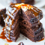 Chocolate Buttermilk Pancakes with Homemade Salted Caramel Sauce