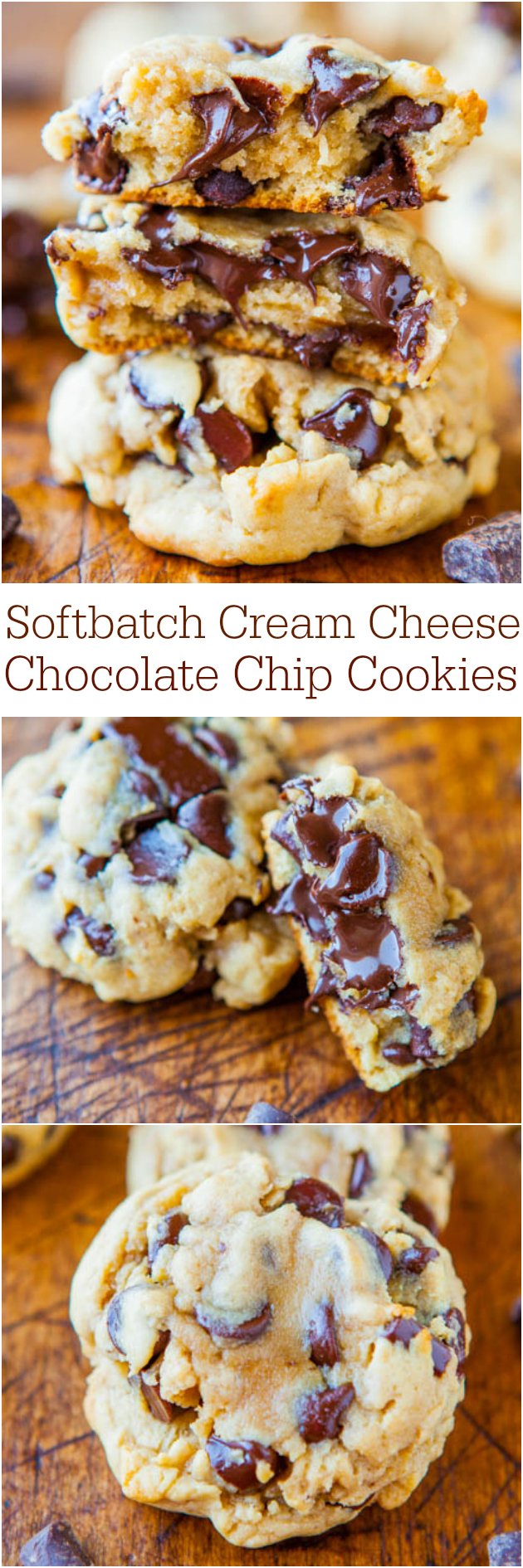 Softbatch Cream Cheese Chocolate Chip Cookies - Move over butter, cream cheese makes these cookies thick and super soft!
