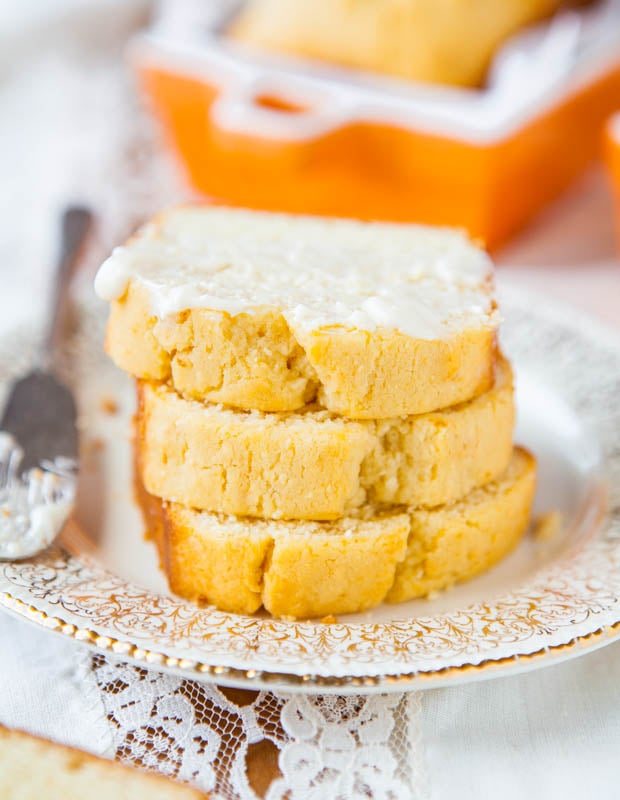 Mini Cream Cheese Pound Cakes with Vanilla Cream Cheese Glaze - Recipe at averiecooks.com