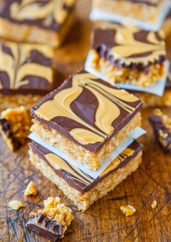 Chewy Peanut Butter and Chocolate Cereal Bars (vegan, gluten-free) - Recipe at averiecooks.com