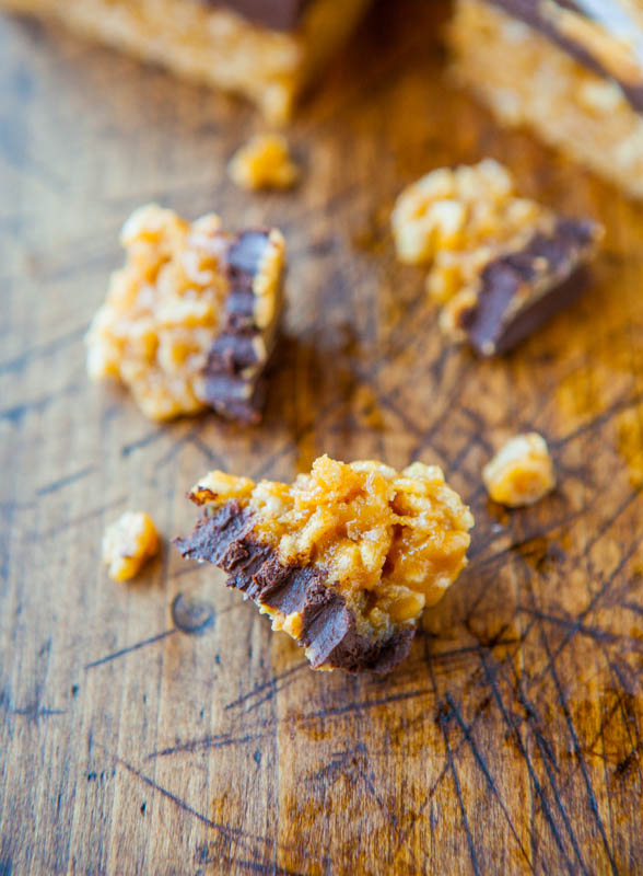 Chewy Peanut Butter and Chocolate Cereal Bars (vegan, gluten-free) - Recipe at averiecooks.com