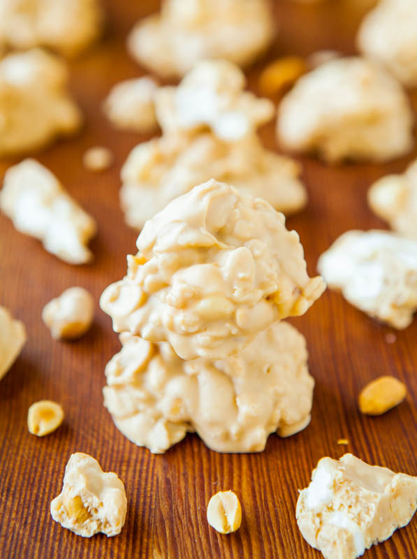 White Chocolate Peanut Butter Cookie Clusters (no-bake, gluten-free) Recipe at averiecooks.com