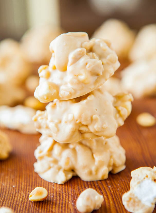 White Chocolate Peanut Butter Cookie Clusters (no-bake, gluten-free) Recipe at averiecooks.com