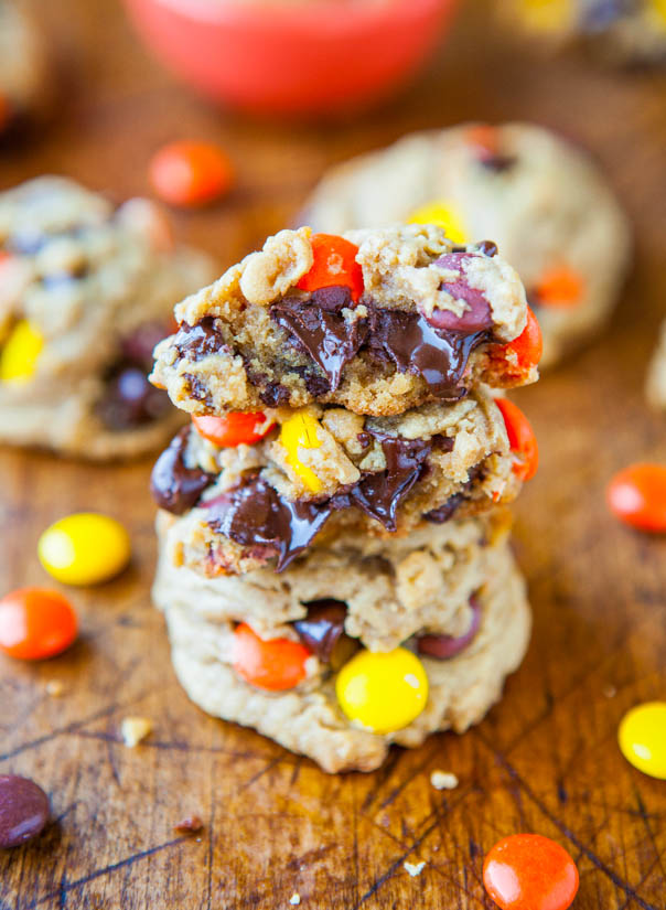stack of four Reese's pieces cookies