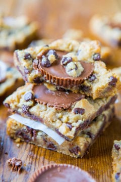 Two-Ingredient Peanut Butter Cup Chocolate Chip Cookie Dough Bars