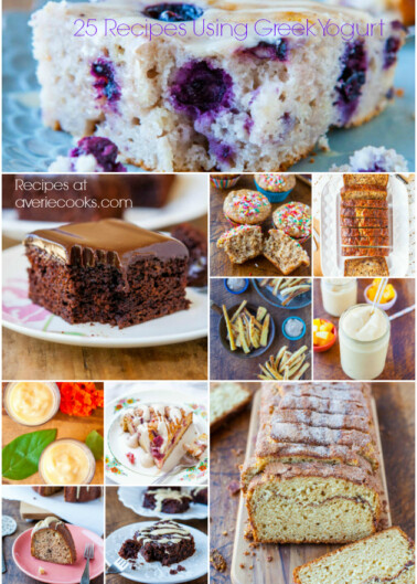 A collage of various desserts and dishes made with greek yogurt.