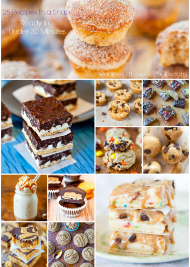 A collage of assorted dessert recipes, highlighting quick preparation times of under 30 minutes.